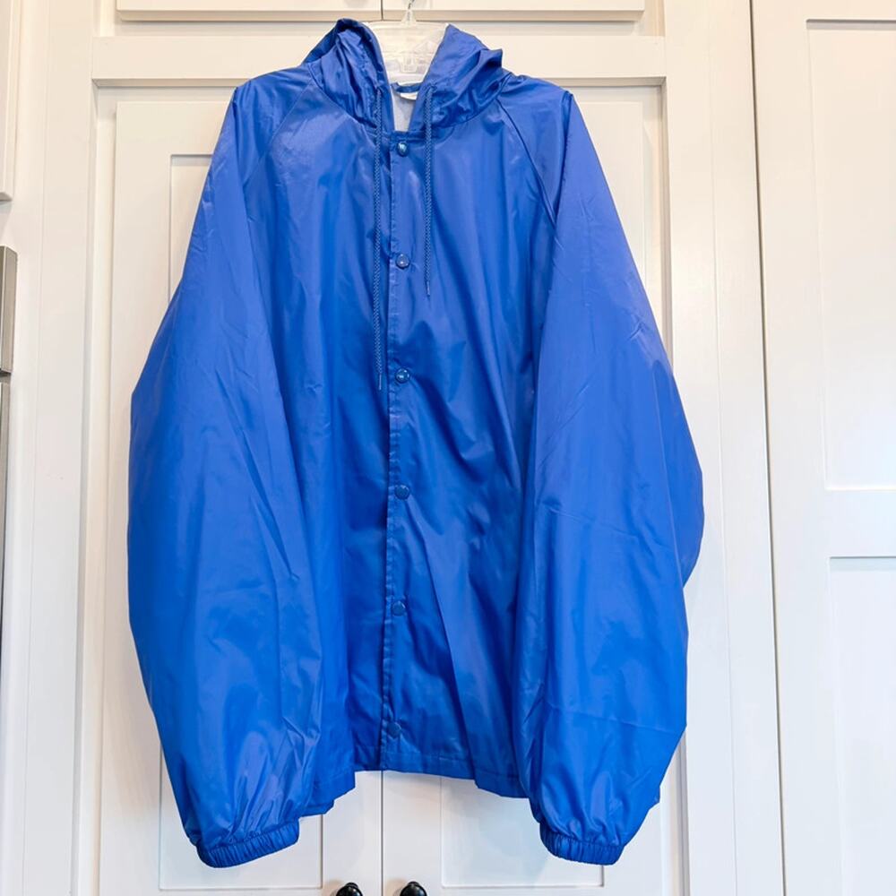 Blue Hooded Nylon Windbreaker Jacket 2XL Lightweight
